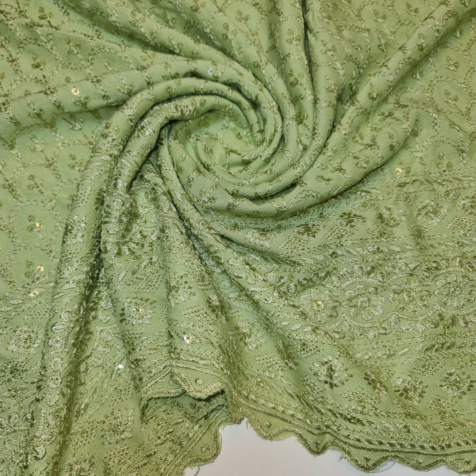 Broderie Anglaise Sequin Embroidery Viscose Fabric – 44