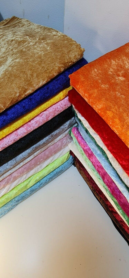 Crushed Velvet Stretch Velour Fabric – 58" Wide Plain Solid Colours Premium Material for Dresses, Crafts Projects