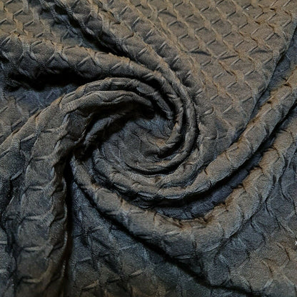 Black Waffle Viscose Jersey Fabric – Luxury Stretch Dress & Craft Material 58" Wide
