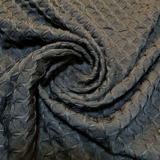 Black Waffle Viscose Jersey Fabric – Luxury Stretch Dress & Craft Material 58" Wide