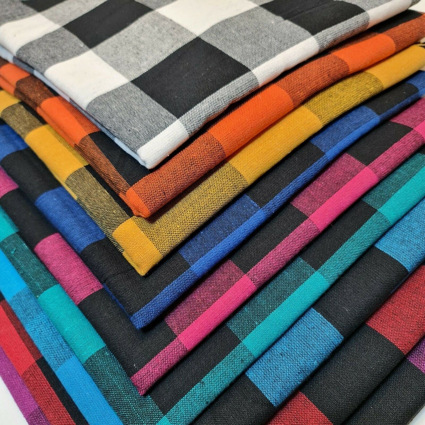 Premium 100% Cotton Gingham Khadi Handloom Fabric – 2" Check Soft Linen, 42" Wide