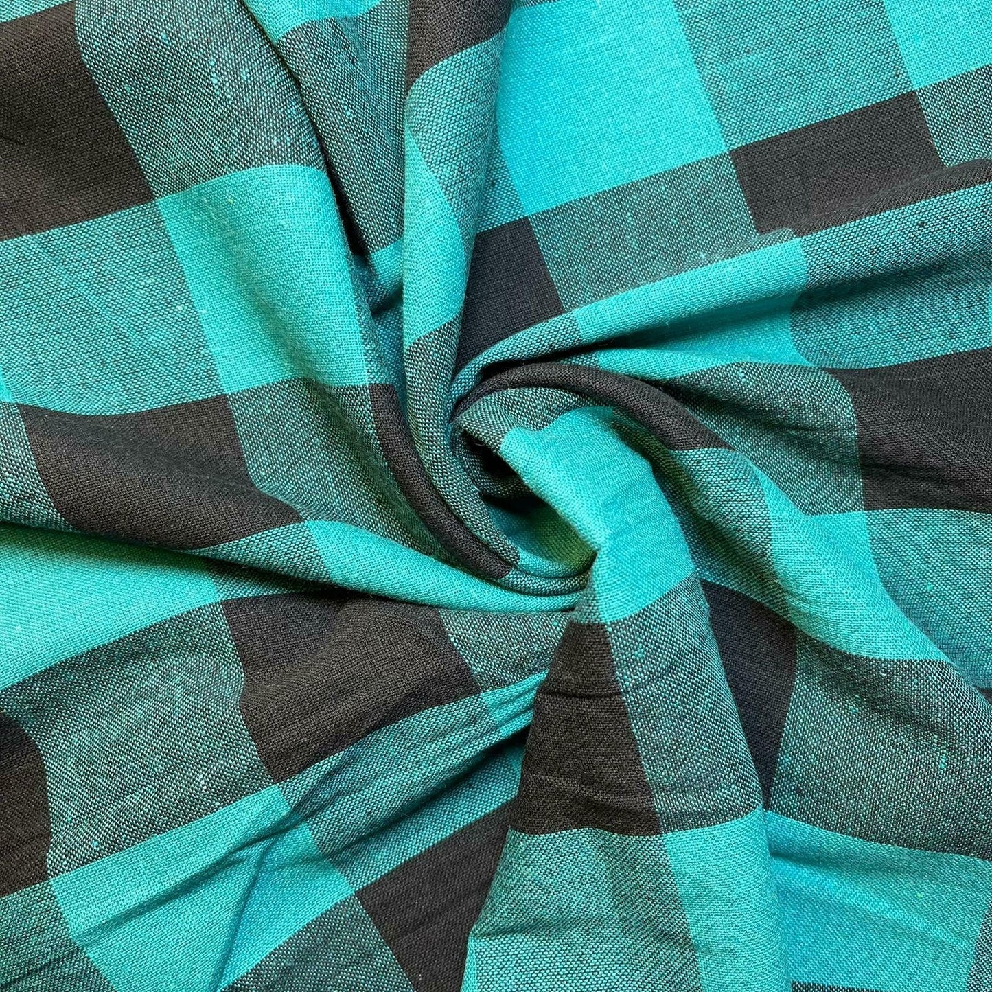 Premium 100% Cotton Gingham Khadi Handloom Fabric – 2" Check Soft Linen, 42" Wide