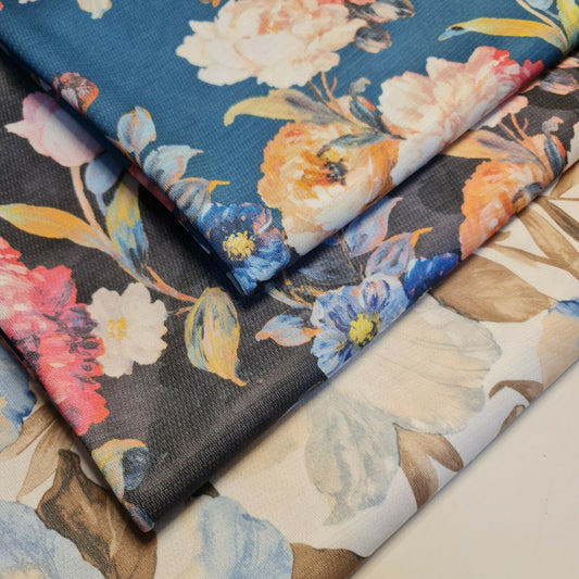 Floral Print Poly Viscose Stretch Jersey Fabric – Dress & Craft Material 58" Wide