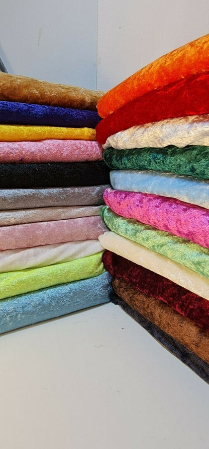 Crushed Velvet Stretch Velour Fabric – 58" Wide Plain Solid Colours Premium Material for Dresses, Crafts Projects