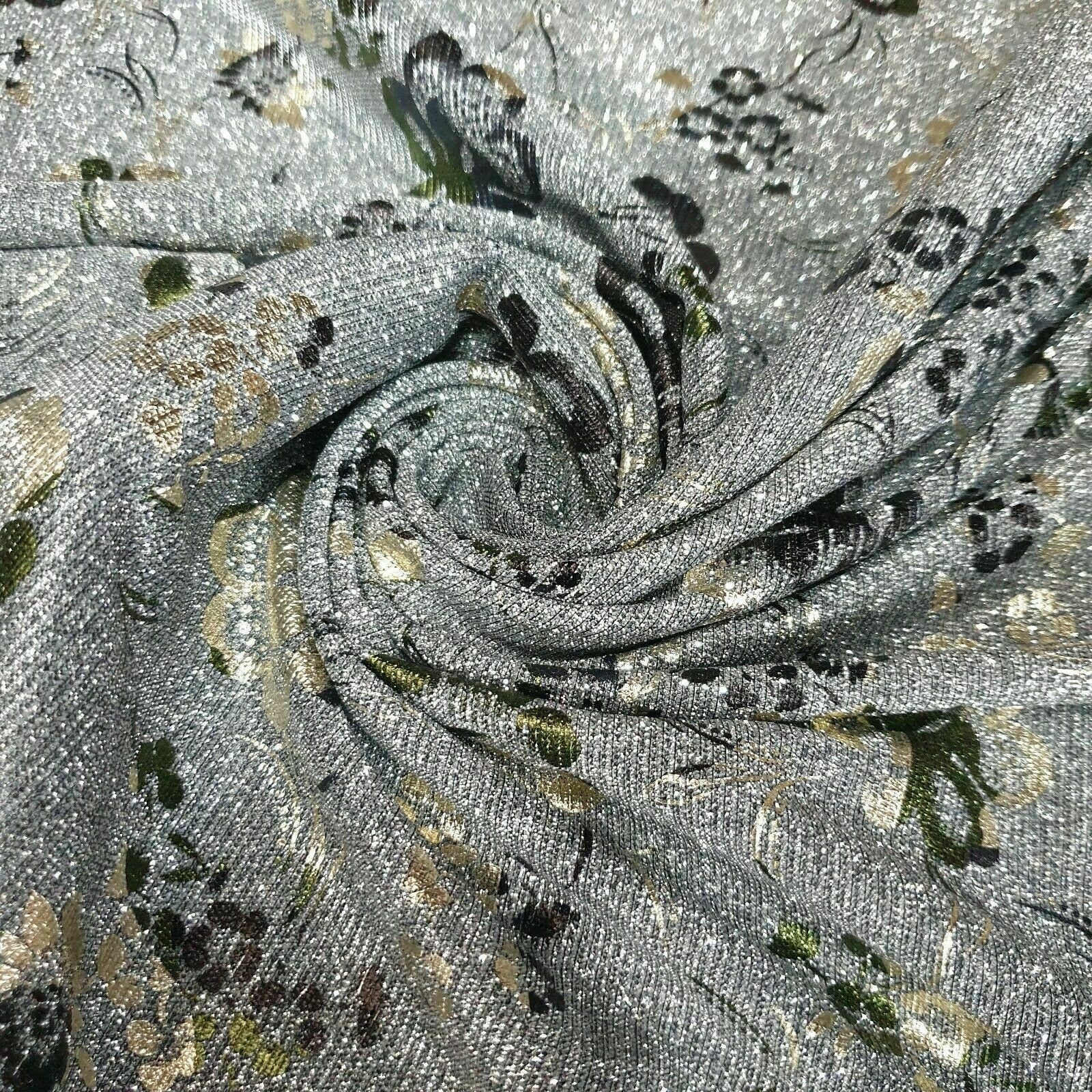 Shimmer Moonlight Floral Printed Glitter Nylon Fabric – 58