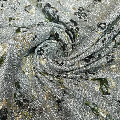 Shimmer Moonlight Floral Printed Glitter Nylon Fabric – 58" Wide Stretch Backdrop, Dress & Craft Material