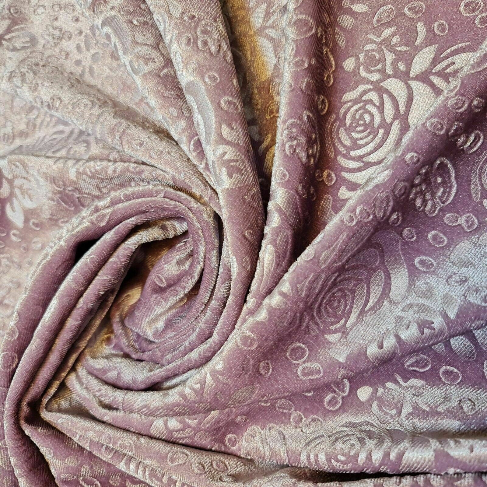 Roses Floral Embossed Stretch Velvet Velour Fabric – 58