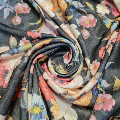 Floral Print Poly Viscose Stretch Jersey Fabric – Dress & Craft Material 58" Wide