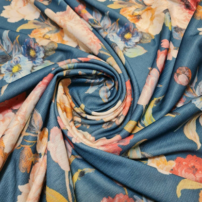 Floral Print Poly Viscose Stretch Jersey Fabric – Dress & Craft Material 58" Wide