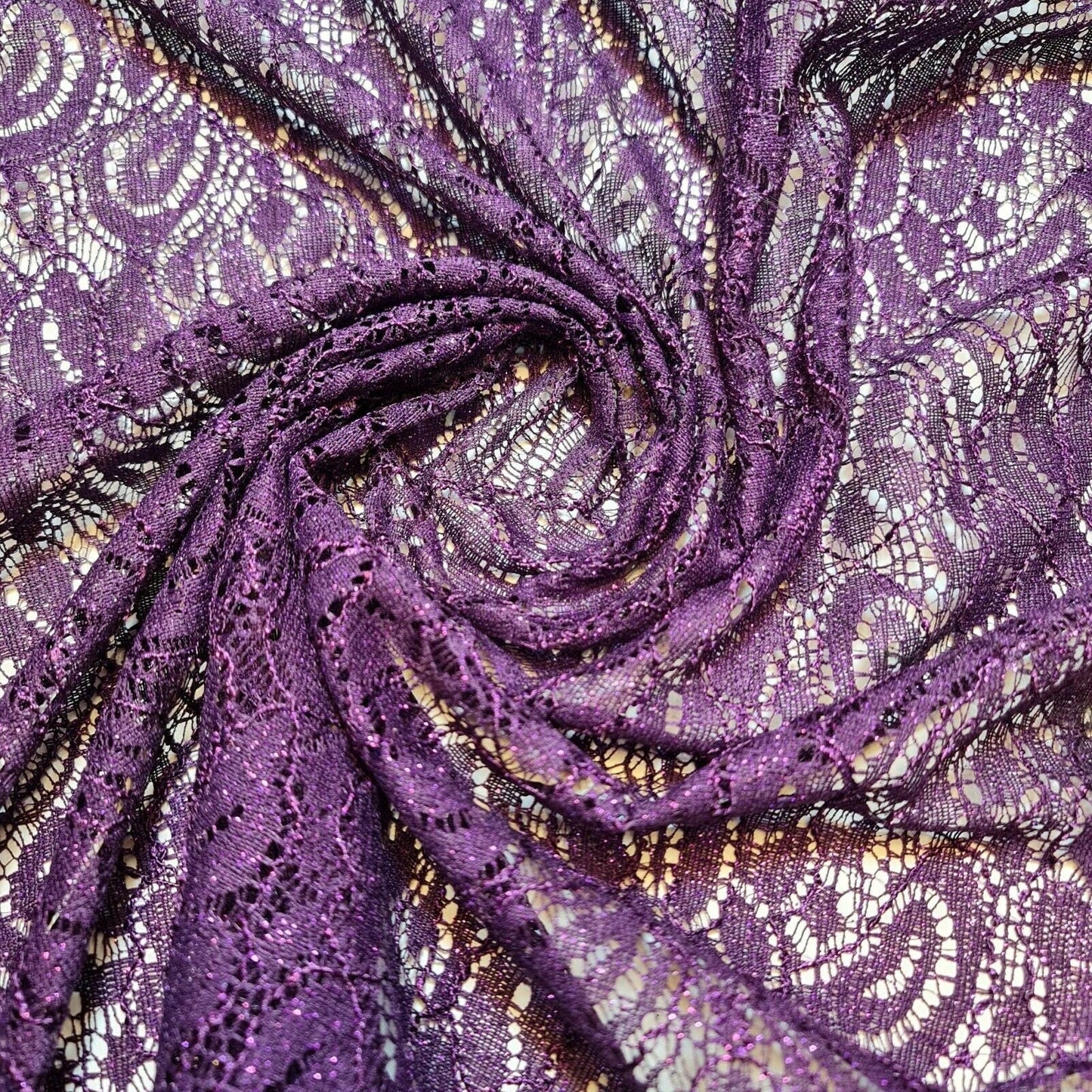 Cord Lace Crochet Fabric – 58" Wide Floral Glitter Embroidery for Bridal, Dress & Craft Material