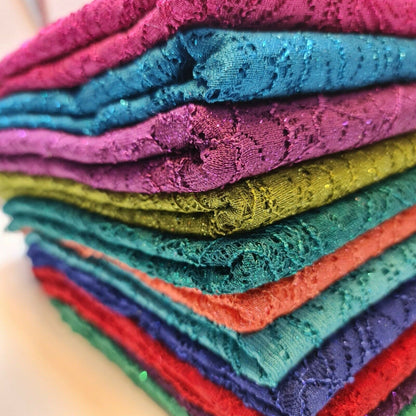 Cord Lace Crochet Fabric – 58" Wide Floral Glitter Embroidery for Bridal, Dress & Craft Material