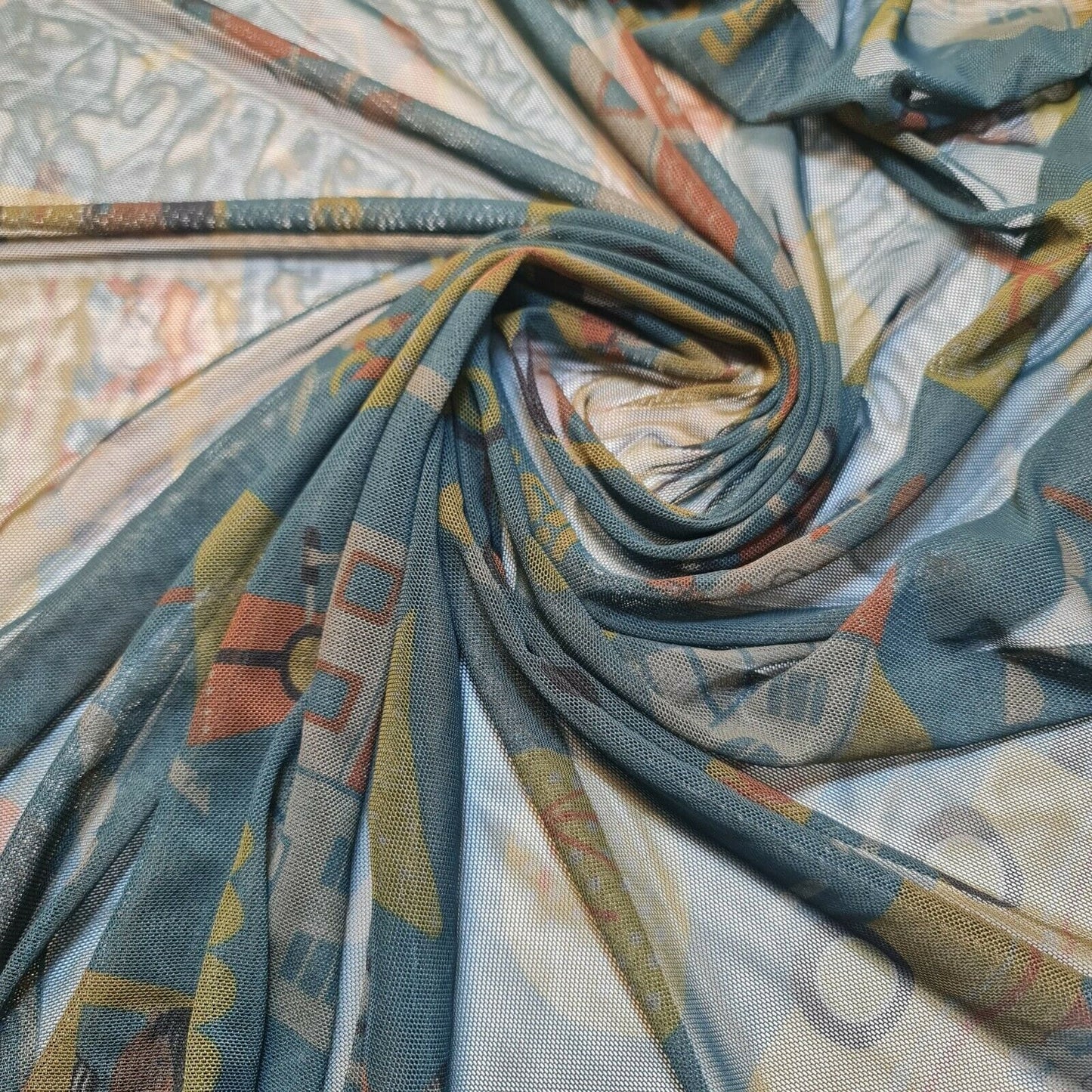 Power Net Fabric – 58" Wide Premium Printed Sheer 4-Way Stretch Mesh Dress Material