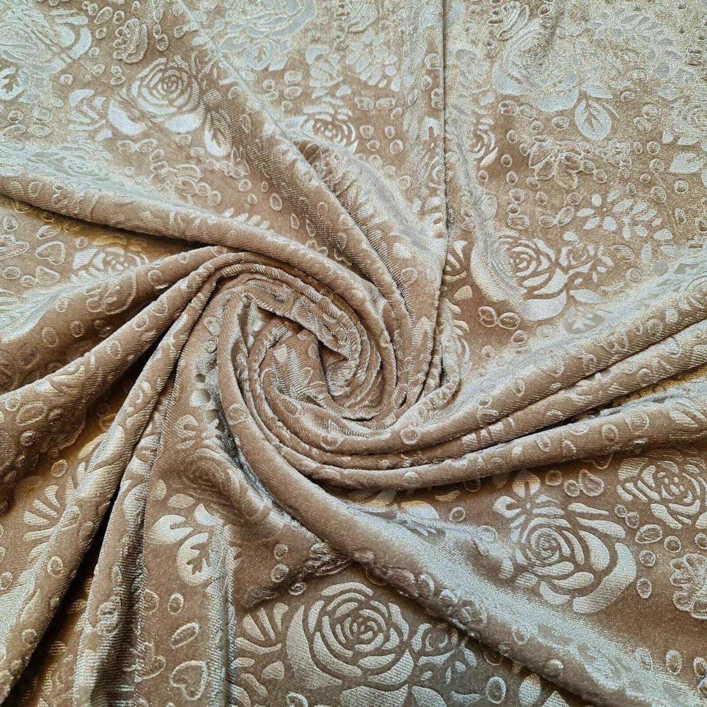 Roses Floral Embossed Stretch Velvet Velour Fabric – 58" Wide Premium Dress & Craft Material