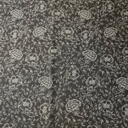 100% Cotton Black Grey Floral Dress Craft Vinatge Fabric 58" By The Meter