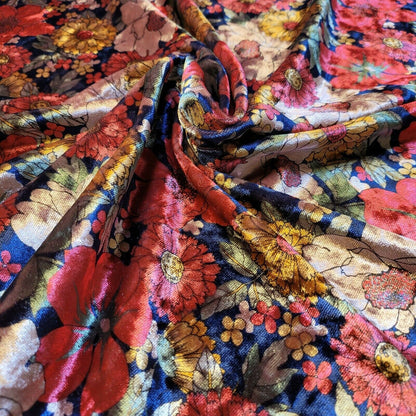 Stretch Animal & Floral Printed Velvet Fabric – 58" Wide Soft Upholstery, Patchwork & Craft Material