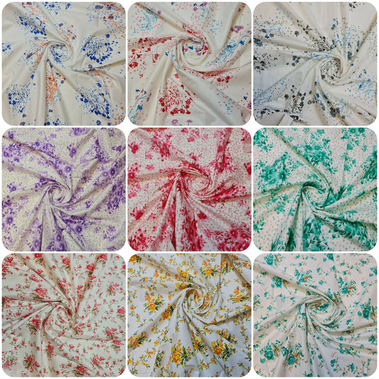 Clearance 100% Cotton Baby Ivory Leopard Ditsy Floral Dress Craft Material Meter