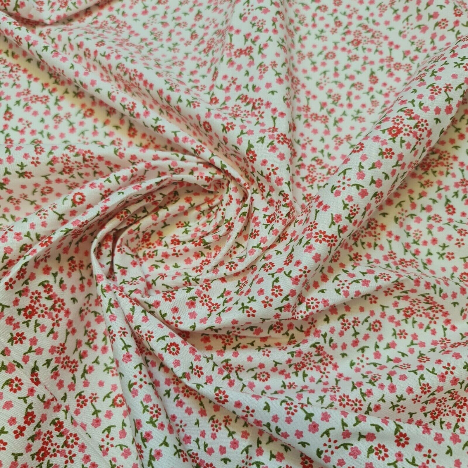 100% Cotton Baby Fabric Ivory Floral Vintage Ditsy Dress Craft Material Meter 44