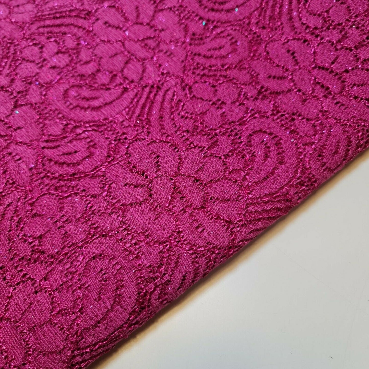 Cord Lace Crochet Fabric – 58" Wide Floral Glitter Embroidery for Bridal, Dress & Craft Material