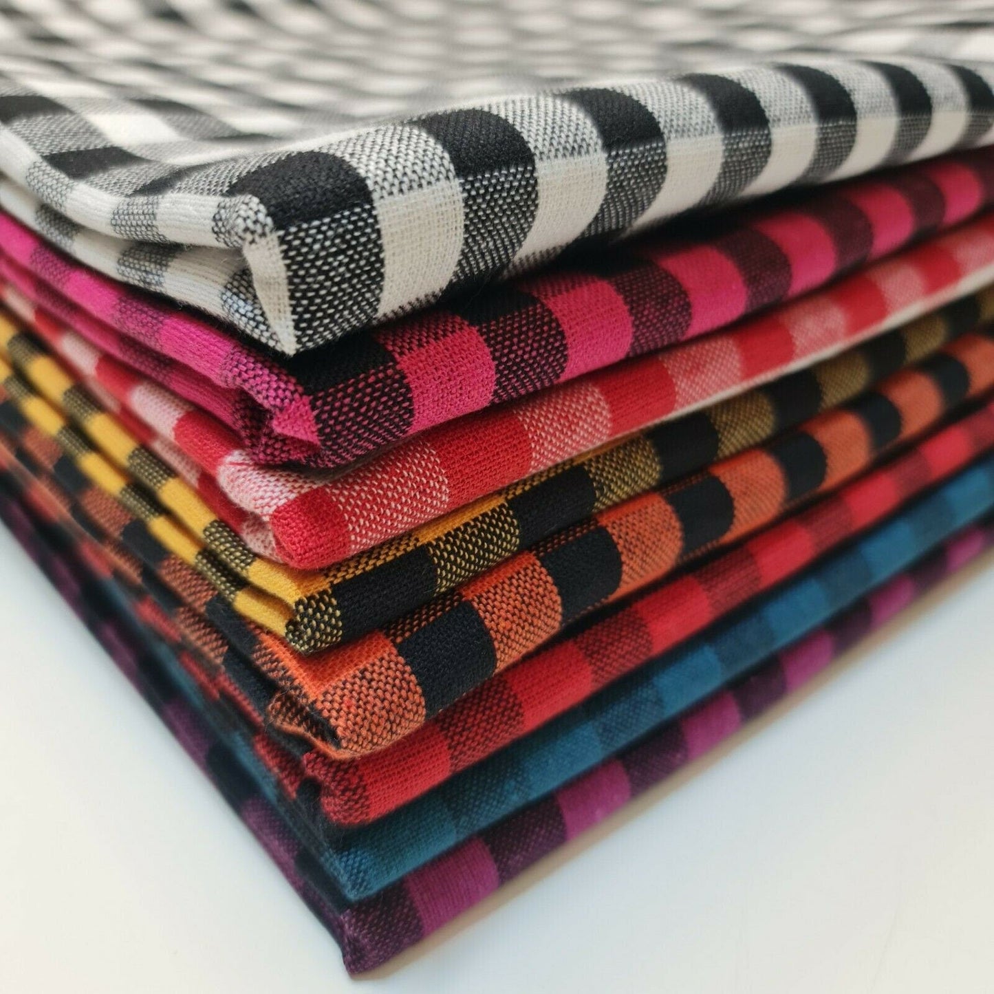 Premium 100% Cotton Gingham Khadi Handloom Fabric – 1/4" Check Soft Linen, 42" Wide