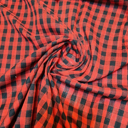 Premium 100% Cotton Gingham Khadi Handloom Fabric – 1/4" Check Soft Linen, 42" Wide