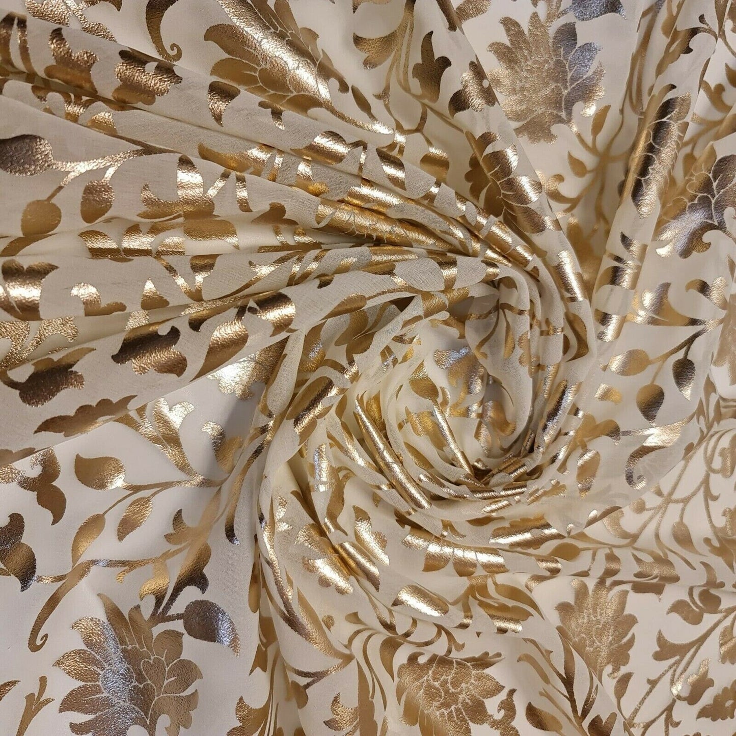 Floral Foil Print Sheer Chiffon & Georgette Fabric – 44" Wide Dress & Craft Material for Sewing