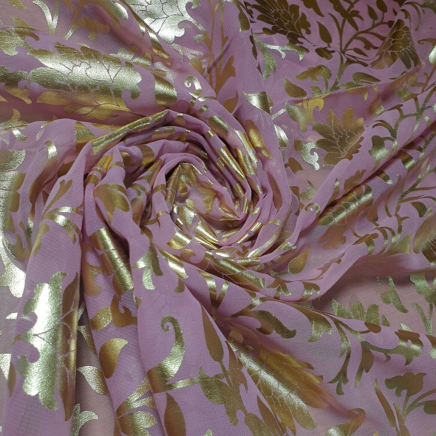 Floral Foil Print Sheer Chiffon & Georgette Fabric – 44" Wide Dress & Craft Material for Sewing