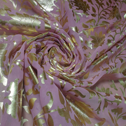 Floral Foil Print Sheer Chiffon & Georgette Fabric – 44" Wide Dress & Craft Material for Sewing