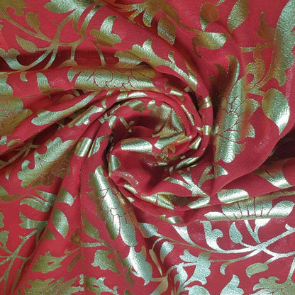 Floral Foil Print Sheer Chiffon & Georgette Fabric – 44" Wide Dress & Craft Material for Sewing
