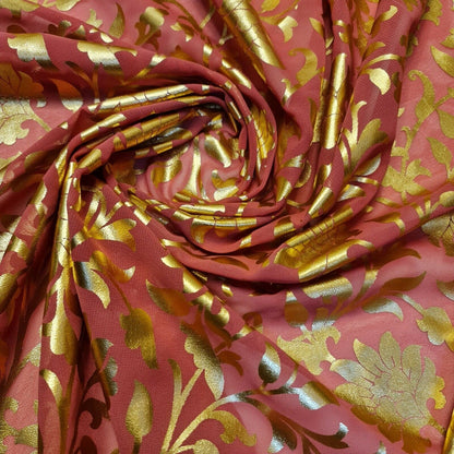 Floral Foil Print Sheer Chiffon & Georgette Fabric – 44" Wide Dress & Craft Material for Sewing