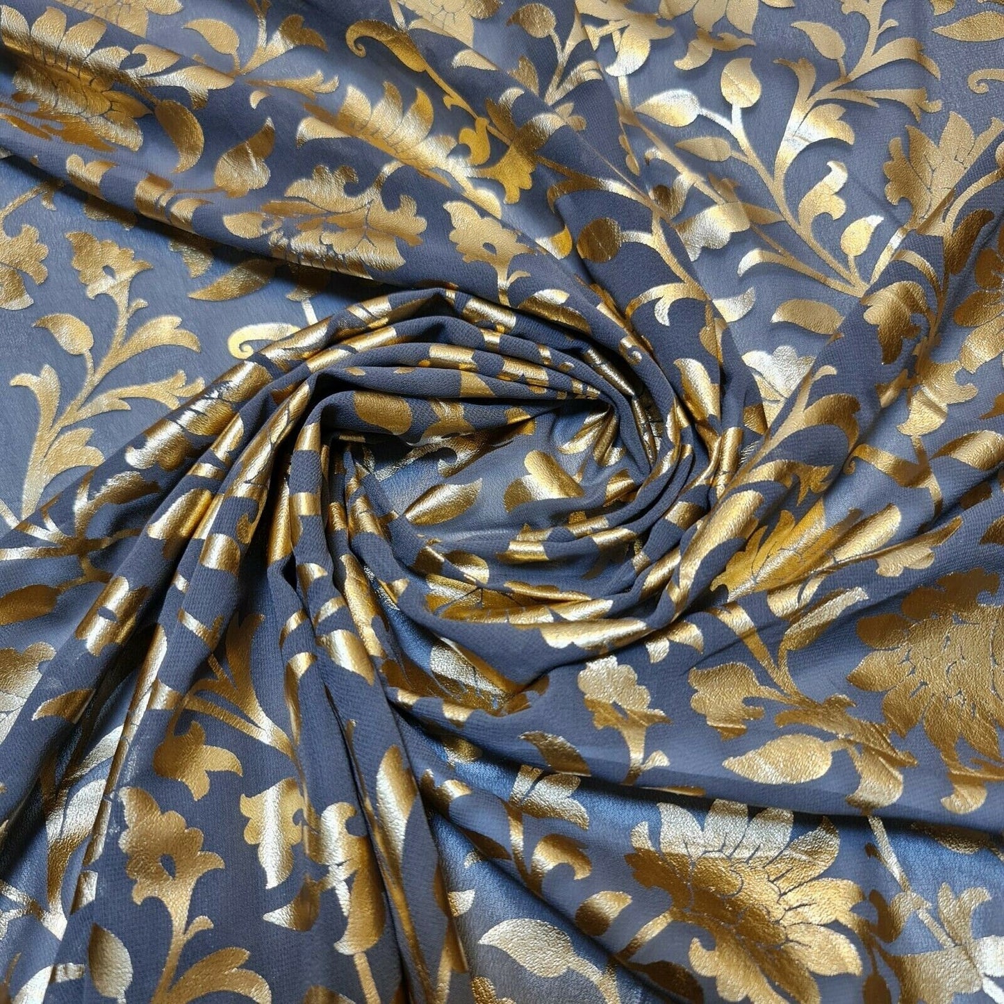 Floral Foil Print Sheer Chiffon & Georgette Fabric – 44" Wide Dress & Craft Material for Sewing