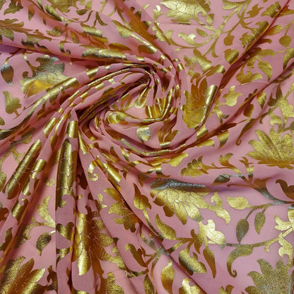 Floral Foil Print Sheer Chiffon & Georgette Fabric – 44" Wide Dress & Craft Material for Sewing