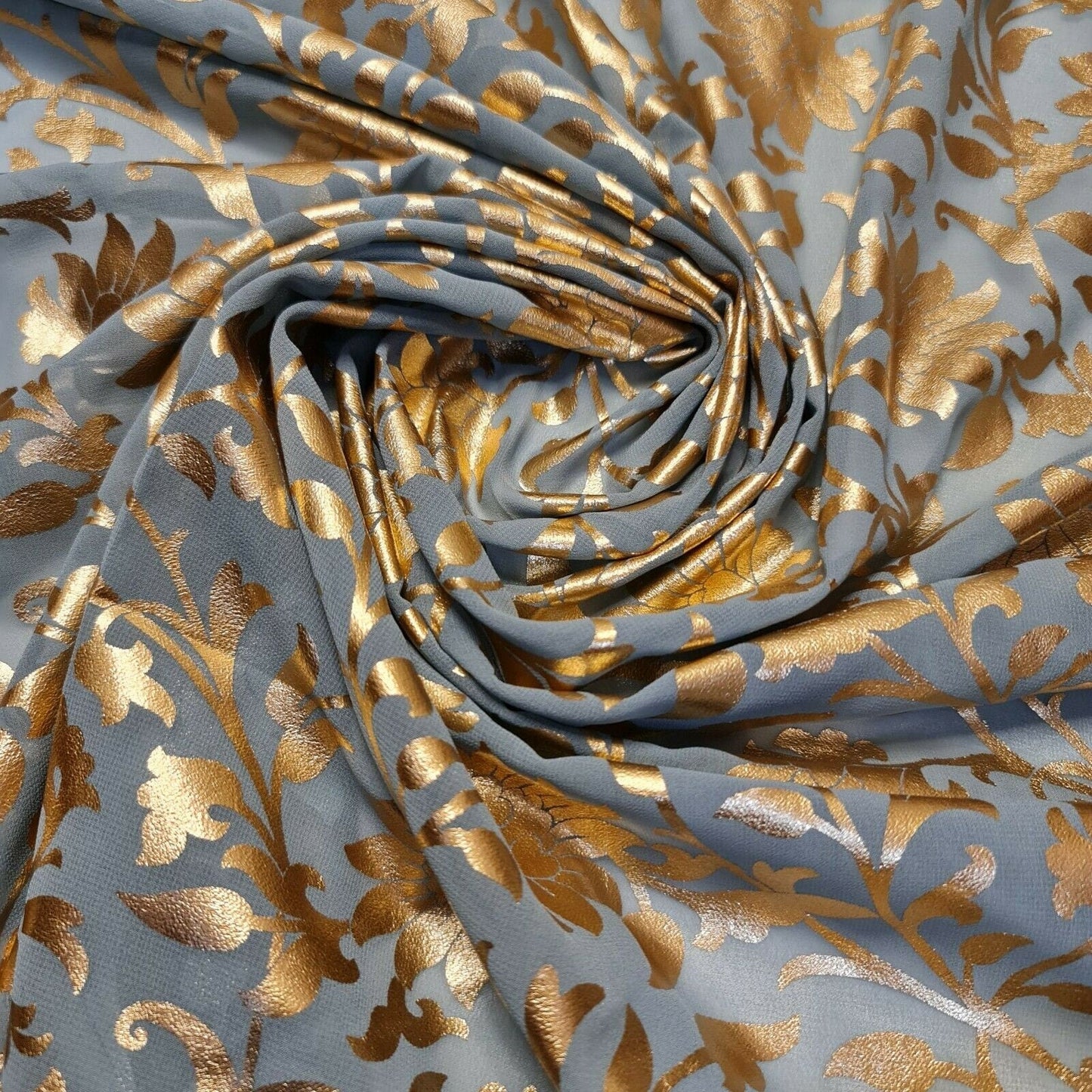 Floral Foil Print Sheer Chiffon & Georgette Fabric – 44" Wide Dress & Craft Material for Sewing