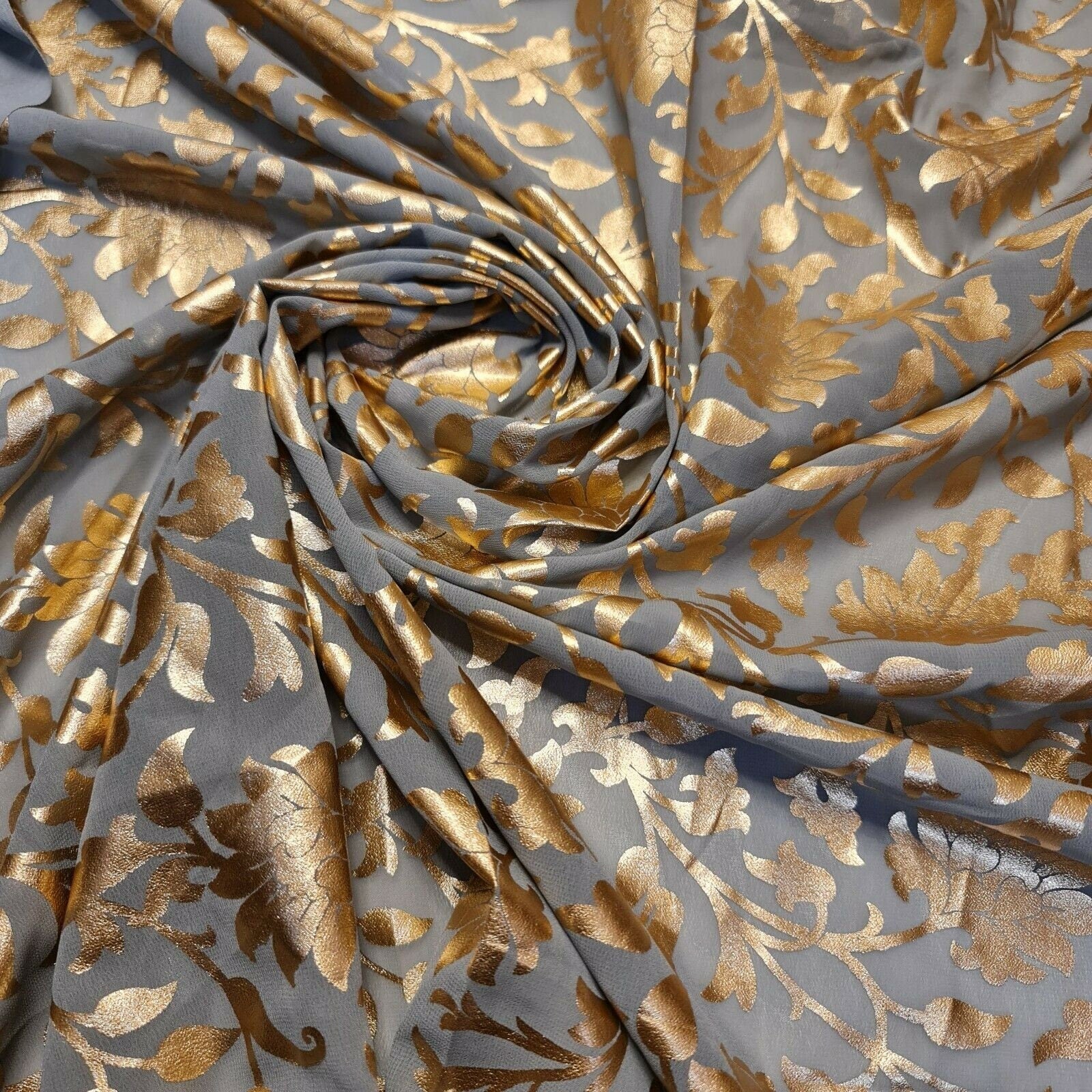 Floral Foil Print Sheer Chiffon & Georgette Fabric – 44