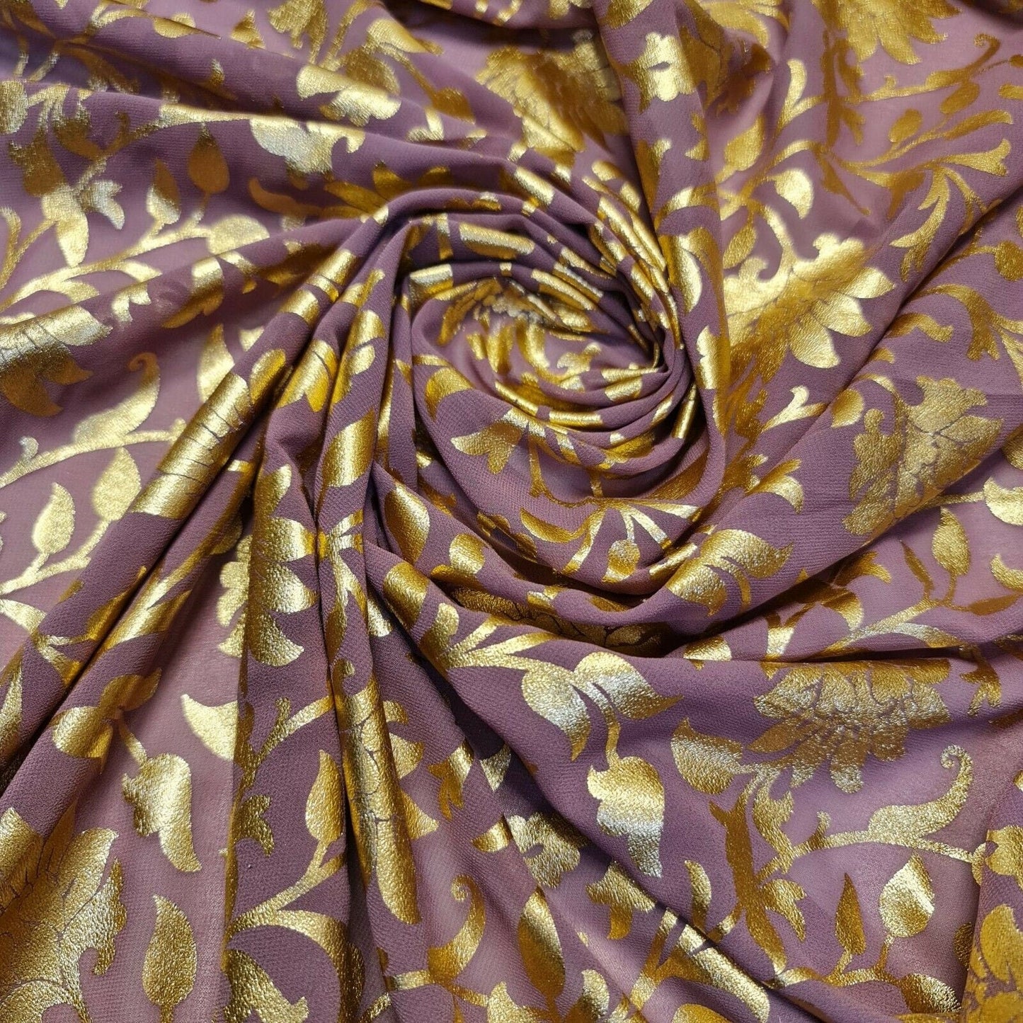 Floral Foil Print Sheer Chiffon & Georgette Fabric – 44" Wide Dress & Craft Material for Sewing