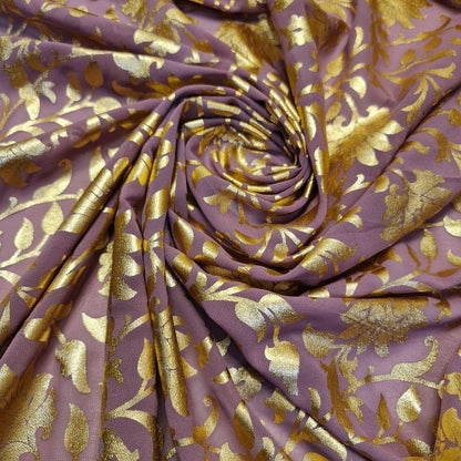 Floral Foil Print Sheer Chiffon & Georgette Fabric – 44" Wide Dress & Craft Material for Sewing