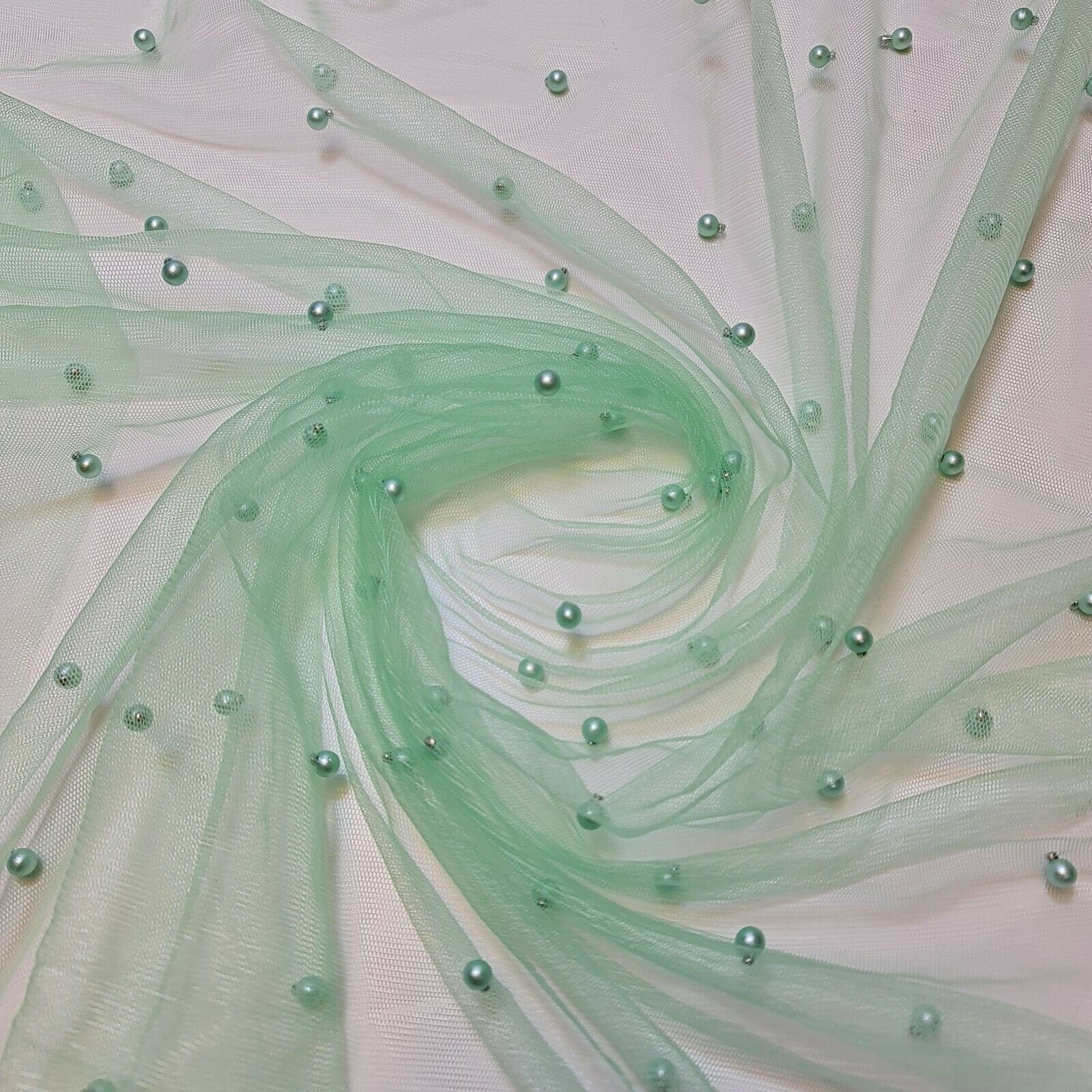 Tulle Beaded Pearl Lace Net Fabric – 58