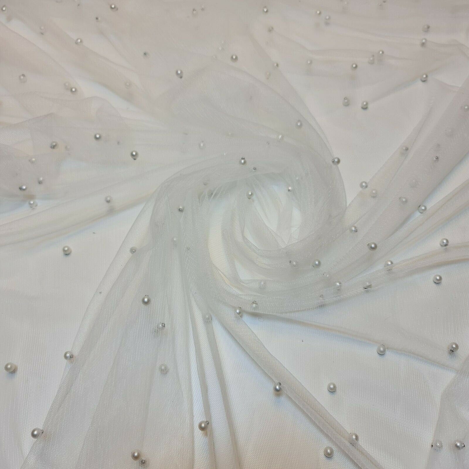 Tulle Beaded Pearl Lace Net Fabric – 58