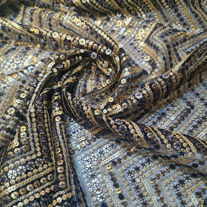 Sabyasachi Non-Stretch Net Mesh Fabric – 44" Wide Sequin Embellished Dress & Craft Material