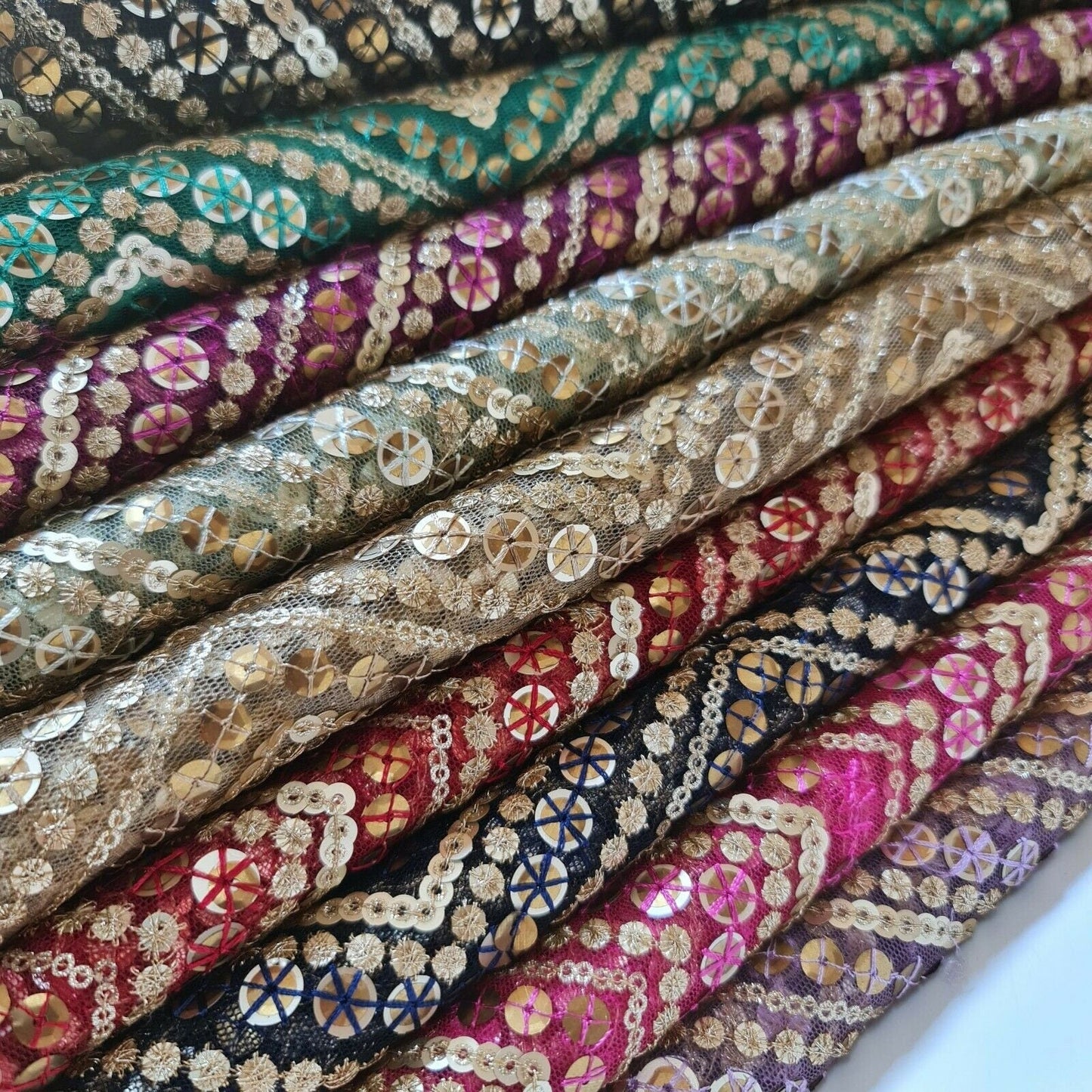 Sabyasachi Non-Stretch Net Mesh Fabric – 44" Wide Sequin Embellished Dress & Craft Material