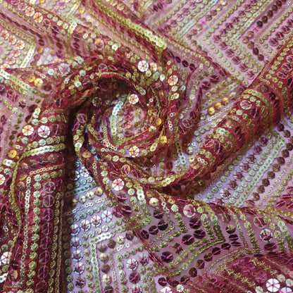Sabyasachi Non-Stretch Net Mesh Fabric – 44" Wide Sequin Embellished Dress & Craft Material