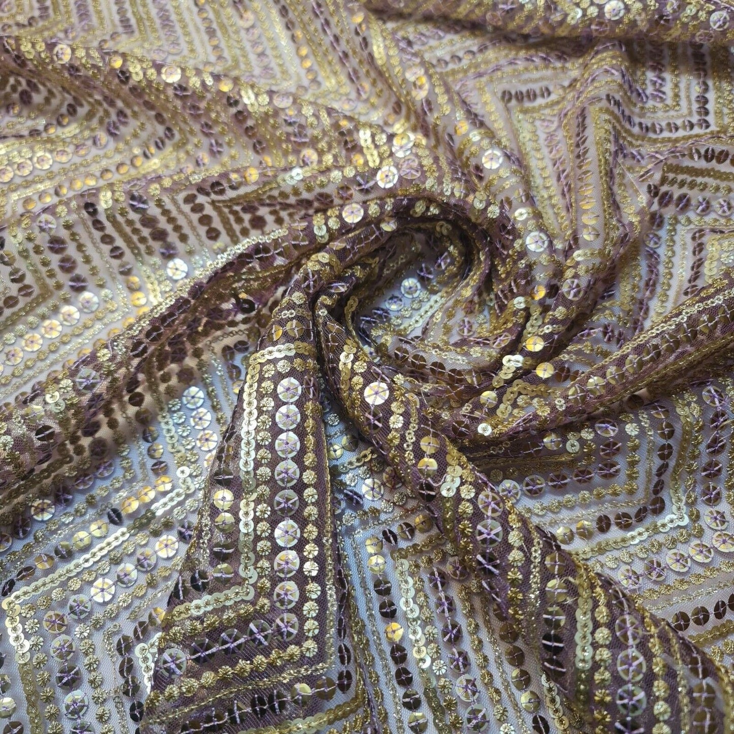 Sabyasachi Non-Stretch Net Mesh Fabric – 44" Wide Sequin Embellished Dress & Craft Material