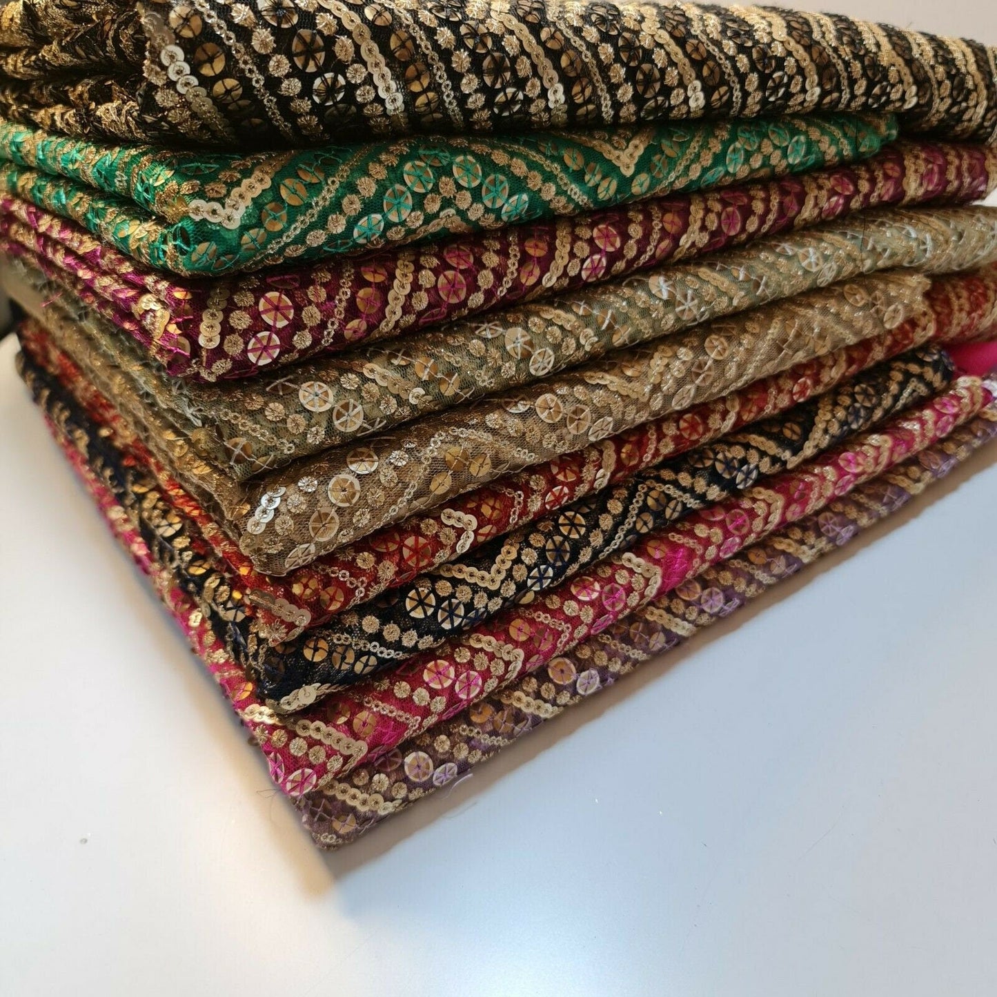 Sabyasachi Non-Stretch Net Mesh Fabric – 44" Wide Sequin Embellished Dress & Craft Material
