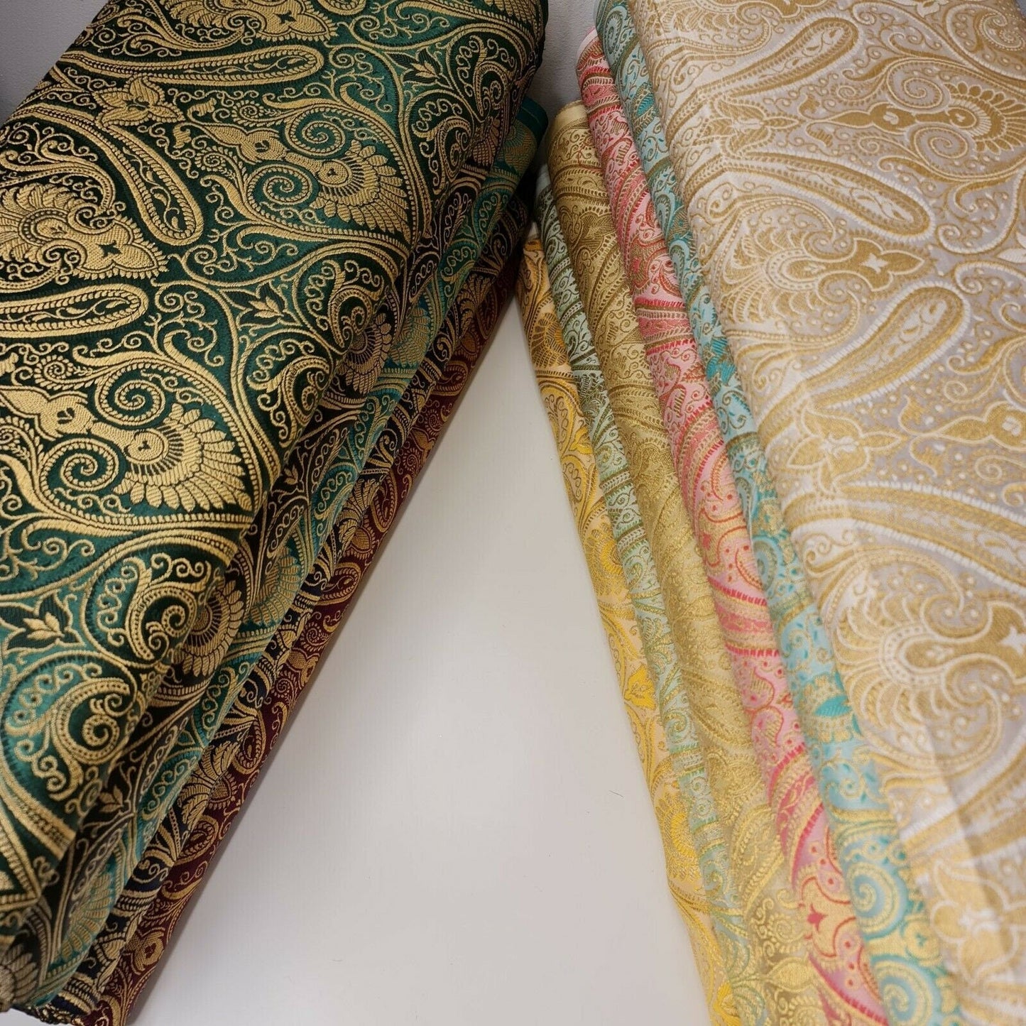 Ornamental Paisley Indian Banarasi Brocade Fabric – 44" Wide Luxurious Decorative Jacquard Material