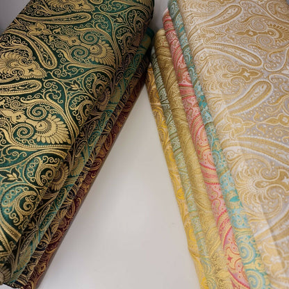 Ornamental Paisley Indian Banarasi Brocade Fabric – 44" Wide Luxurious Decorative Jacquard Material