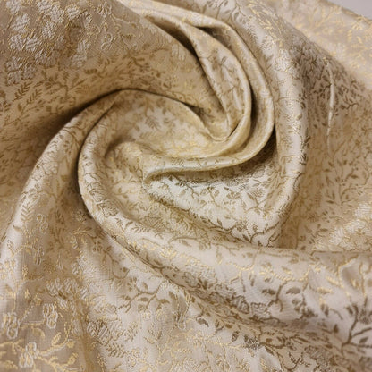 Ornamental Floral Pastels Indian Brocade Fabric – Gold Metallic Print, 44" Wide