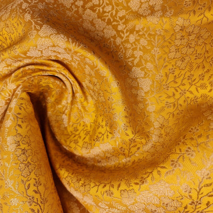 Ornamental Floral Pastels Indian Brocade Fabric – Gold Metallic Print, 44" Wide