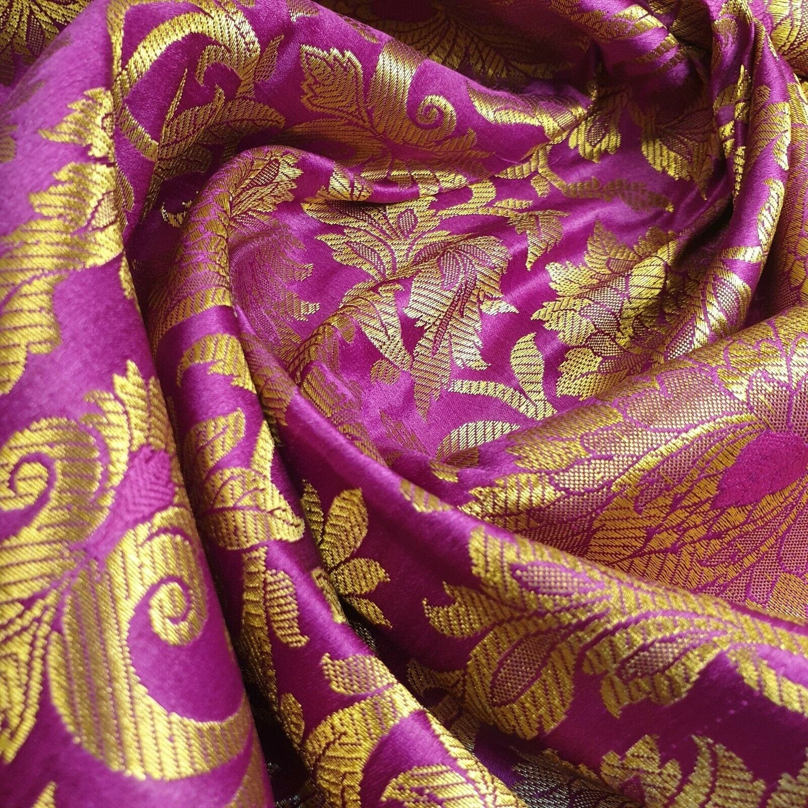 Ornamental Floral Gold Metallic Indian Banarasi Brocade Fabric – 44