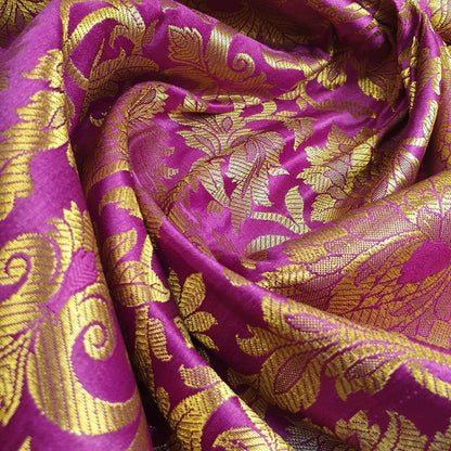 Ornamental Floral Gold Metallic Indian Banarasi Brocade Fabric – 44" Wide Dress & Craft Material
