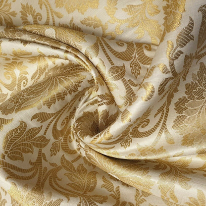 Ornamental Floral Gold Metallic Indian Banarasi Brocade Fabric – 44" Wide Dress & Craft Material