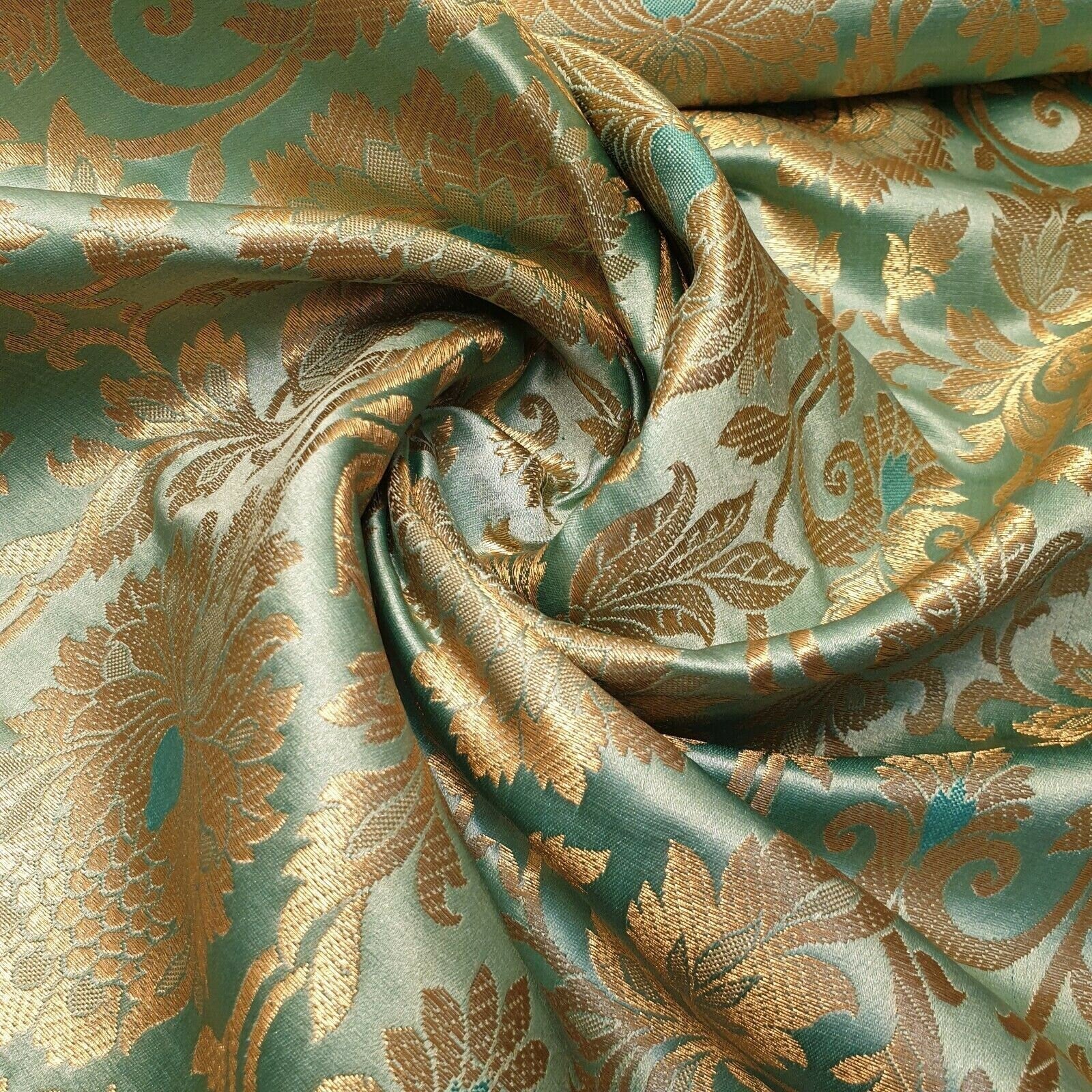 Ornamental Floral Gold Metallic Indian Banarasi Brocade Fabric – 44